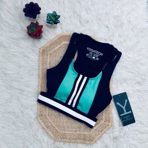 YogaTech Colorblock Stripe Open Back Sport Bra NEW